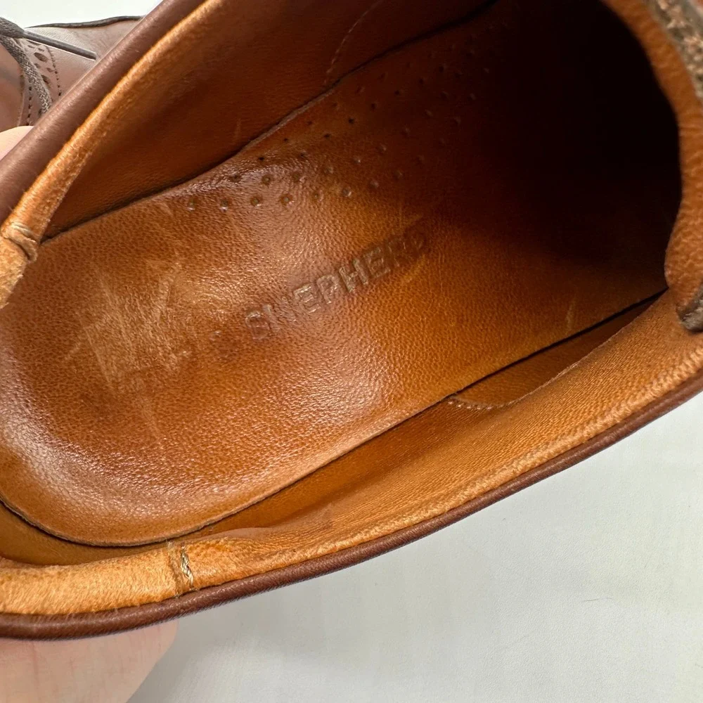 Wolf Shepherd‎ Mens Oxford Dress Shoes 8 Brown Wing Tip Lace Up Italian Leather